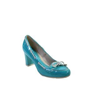 Jeffrey Womens Faux Boat Shoe Look Round Toe Bow Accent Heels Blue Size 8